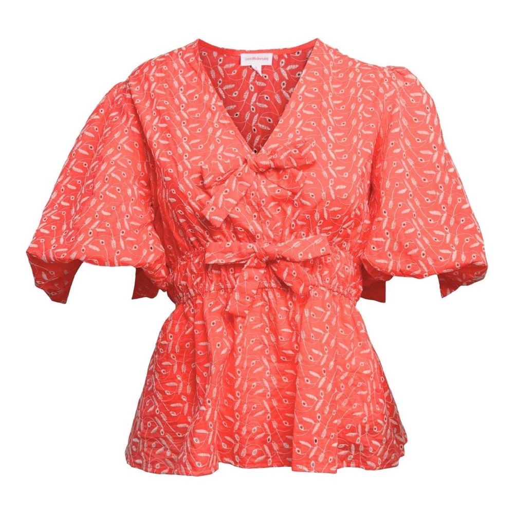 Coral Embroidery Peplum Top